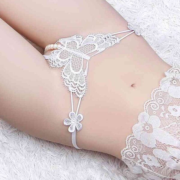 Sexy lingerie white powder butterfly pearl panties - Image 4