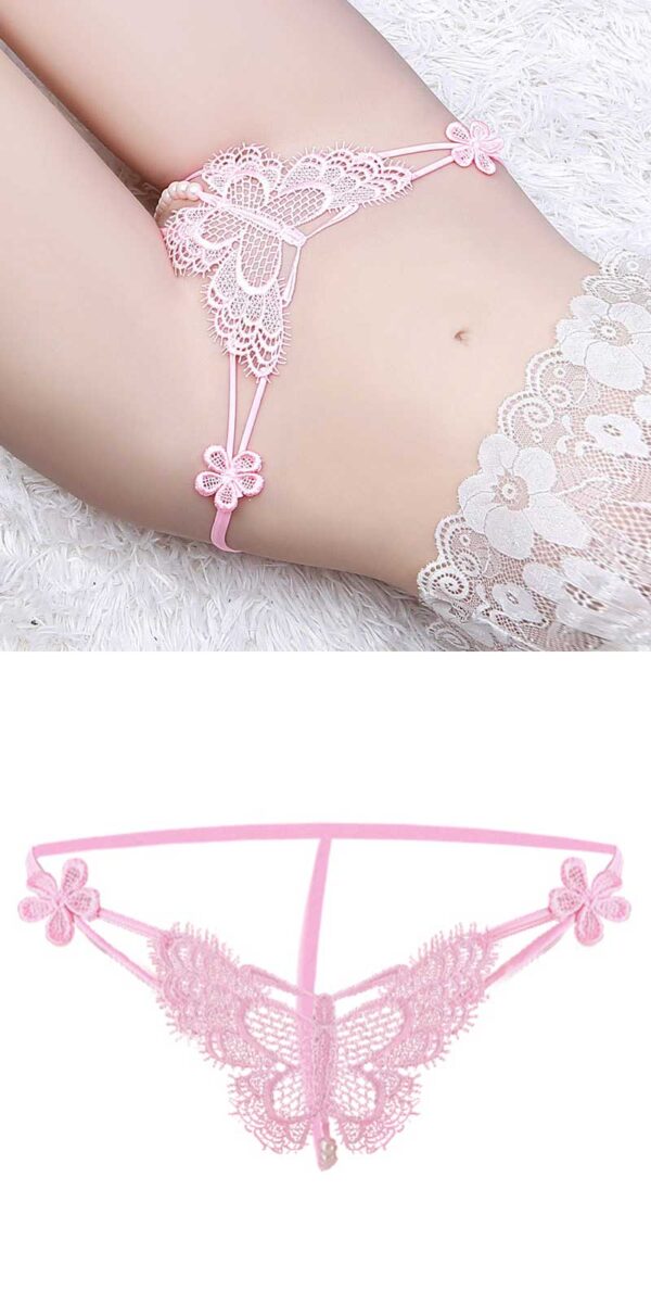 Sexy lingerie white powder butterfly pearl panties - Image 3